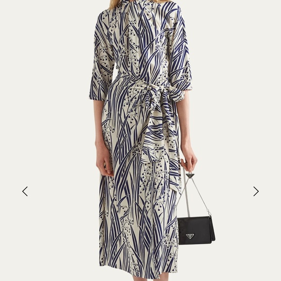PRADA**Floral Print Scarf Neck Midi Dress***I 38; US 4***$3500 CURRENT!!!!!!!! - Picture 3 of 12